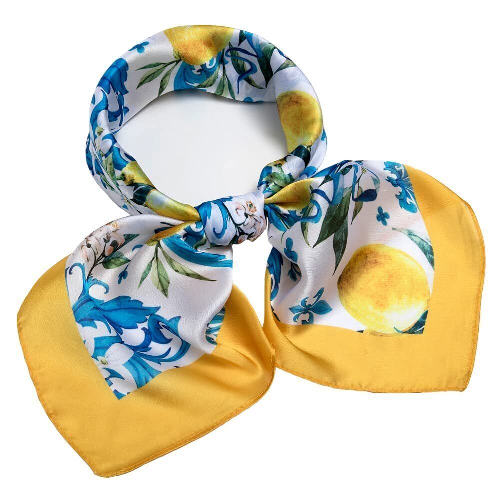 1755 Silk Like Scarf Square Head Scarves Fashion Floral Lemon Pattern Hair